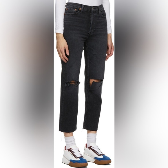 RE/DONE Originals 70s Stove Pipe in Faded Coal With Rips 24 - Picture 1 of 15